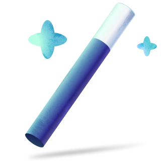 Blue gradient marker pen with sparkle icons on a white background