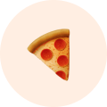 Slice of pepperoni pizza on a beige circular background