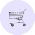Shopping cart icon on a light purple circular background